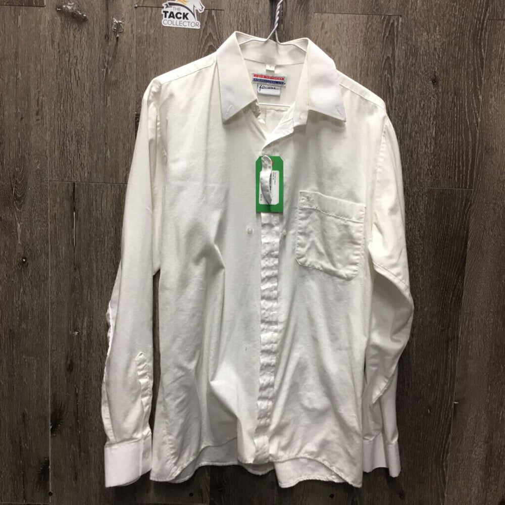 MENS LS Hvy Show Shirt, button collar, tie strap *gc, older?, seam puckers