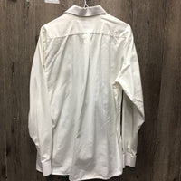 MENS LS Hvy Show Shirt, button collar, tie strap *gc, older?, seam puckers