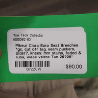Euro Seat Breeches *gc, cut off tag, seam puckers, older?, knees: mnr stains, faded & rubs, weak velcro
