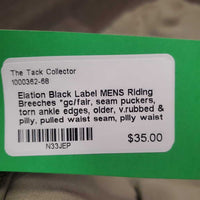 MENS Riding Breeches *gc/fair, seam puckers, torn ankle edges, older, v.rubbed & pilly, pulled waist seam, pilly waist

