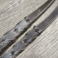 Pr Braided Reins *gc/fair, v.stiff, v.dry, loose stitching, edge scrapes
