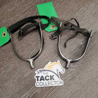 Light POW Spurs, Nylon & Leather Spur Straps *gc/fair, mismatched, scuffs, scrapes & dirt
