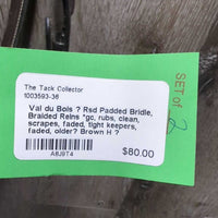 Rsd Padded Bridle, Braided Reins *gc, rubs, clean, scrapes, faded, tight keepers, faded, older?
