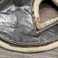 Leather & Felt Poll Guard Head Bumper *gc/fair, dirty, scrapes, stains, slices marker, bubbled, loose stitch
