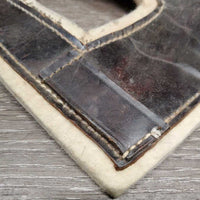 Leather & Felt Poll Guard Head Bumper *gc/fair, dirty, scrapes, stains, slices marker, bubbled, loose stitch
