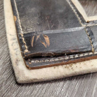 Leather & Felt Poll Guard Head Bumper *gc/fair, dirty, scrapes, stains, slices marker, bubbled, loose stitch

