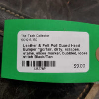 Leather & Felt Poll Guard Head Bumper *gc/fair, dirty, scrapes, stains, slices marker, bubbled, loose stitch
