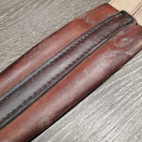 Narrow Padded Leather Girth, els *gc, dry, stiff, faded, dirt, stiff, scratches, scrapes, older
