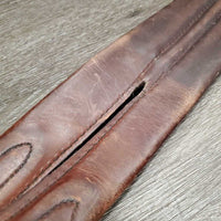 Narrow Padded Leather Girth, els *gc, dry, stiff, faded, dirt, stiff, scratches, scrapes, older
