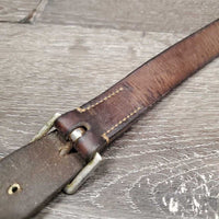 Flat Leather Running Martingale *No Stopper, stretched, gc, fair, dry, dirt, xholes, older, rusty, crackles
