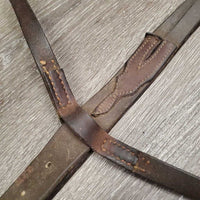 Flat Leather Running Martingale *No Stopper, stretched, gc, fair, dry, dirt, xholes, older, rusty, crackles
