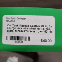Padded Leather Girth, 2x els *gc, mnr stretched, dirt & hair, older, creases?cracks