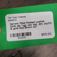 Narrow Thick Padded Leather Girth, els *vgc, mnr hair, dirt, scuffs & gunk
