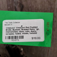 Vespucci Rsd Padded Bridle, Buckles, Braided Reins *gc, mismatched, clean, rubs, dusty, scrapes, faded, xholes, twisted reins
