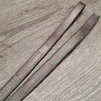 Pr Leather Draw Reins, Leather Loop Ends *gc, clean, stiff, bent, creases, mnr film?residue
