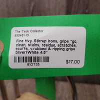 Fine Hvy Stirrup Irons, grips *gc, clean, stains, residue, scratches, scuffs, v.rubbed & ripping grips
