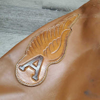 Smooth Leather Chinks, Long Fringe, Tooled Waist, buckles, "A P" *vgc, rubs, scrapes, mnr peeled, mnr dust & inner stains
