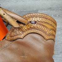 Smooth Leather Chinks, Long Fringe, Tooled Waist, buckles, "A P" *vgc, rubs, scrapes, mnr peeled, mnr dust & inner stains
