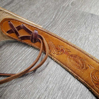 Smooth Leather Chinks, Long Fringe, Tooled Waist, buckles, "A P" *vgc, rubs, scrapes, mnr peeled, mnr dust & inner stains
