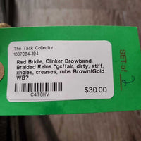 Rsd Bridle, Clinker Browband, Braided Reins *gc/fair, dirty, stiff, xholes, creases, rubs
