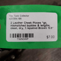 2 Leather Cheek Pieces *gc, mismatched buckles & lengths, clean, dry, 1 repaired
