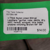 v.Thick Nylon Lined Stirrup Leathers *gc/fair, rubs, dents, dry, stiff, twists, scrapes, xtra holes, undone stitching
