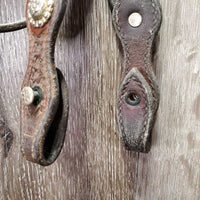 Soft Western Headstall, Conchos, 2 Screws *gc, dirty, stained, loose keepers
