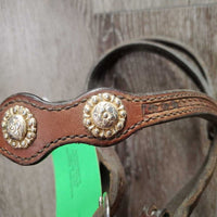 Soft Western Headstall, Conchos, 2 Screws *gc, dirty, stained, loose keepers
