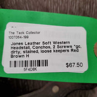 Soft Western Headstall, Conchos, 2 Screws *gc, dirty, stained, loose keepers
