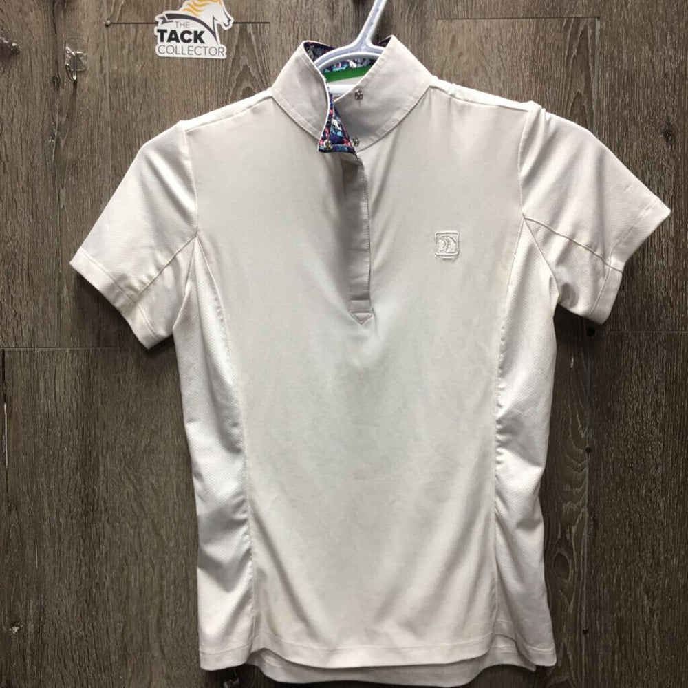 SS Show Shirt, 1/4 Snap up, snap collar *vgc, mnr stains, shrunk?