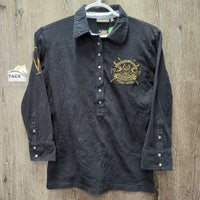 3/4 Sleeve Polo Shirt, 1/3 Button Up *gc, faded, mnr hair, crinkled collar
