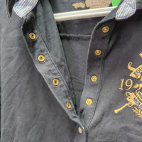 3/4 Sleeve Polo Shirt, 1/3 Button Up *gc, faded, mnr hair, crinkled collar
