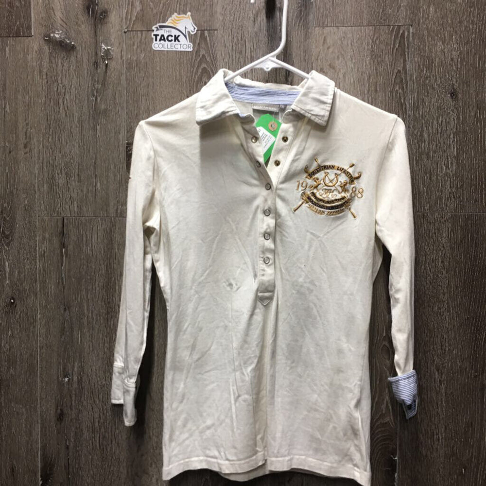 Hvy LS Polo Shirt, 1/2 Snap Up *vgc, rubs, seam puckers, older?