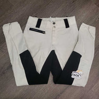 Full Seat Breeches *gc, older, mnr undone seam, seam puckers, discolored/stained seat & legs, older, dingy
