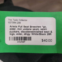 Full Seat Breeches *gc, older, mnr undone seam, seam puckers, discolored/stained seat & legs, older, dingy
