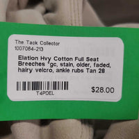 Hvy Cotton Full Seat Breeches *gc, stain, older, faded, hairy velcro, ankle rubs
