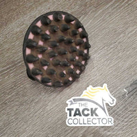 Round Rubber Curry, handle *gc,/fair, clean, faded, chewed, holes, scrapes, broken spikes, dirt?stain
