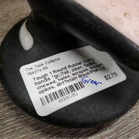 Round Rubber Curry, handle *gc,/fair, clean, faded, chewed, holes, scrapes, broken spikes, dirt?stain
