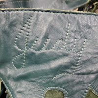 Suede Full Chaps, fringe, v.hvy zippers "Judy" *xc/vgc, clean, mnr stains, rubs, older?