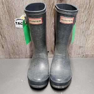 JUNIORS Tall Rubber Boots *gc, clean, mnr residue, faded, cracking logos, peeled top straps