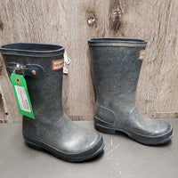 JUNIORS Tall Rubber Boots *gc, clean, mnr residue, faded, cracking logos, peeled top straps

