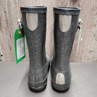 JUNIORS Tall Rubber Boots *gc, clean, mnr residue, faded, cracking logos, peeled top straps
