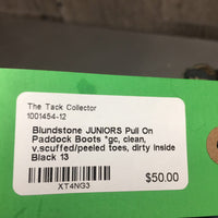 JUNIORS Pull On Paddock Boots *gc, clean, v.scuffed/peeled toes, dirty inside
