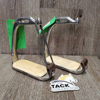 Peacock Safety Stirrup Irons, grips, 1 elastic, 2 keepers *gc, clean, rubs, yellowed grips, cracking els, mnr scratches
