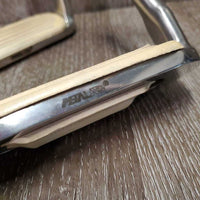 Peacock Safety Stirrup Irons, grips, 1 elastic, 2 keepers *gc, clean, rubs, yellowed grips, cracking els, mnr scratches
