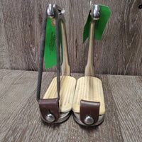 Peacock Safety Stirrup Irons, grips, 1 elastic, 2 keepers *gc, clean, rubs, yellowed grips, cracking els, mnr scratches
