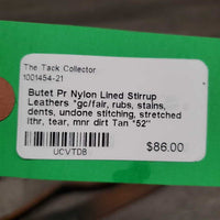Pr Nylon Lined Stirrup Leathers *gc/fair, rubs, stains, dents, undone stitching, stretched lthr, tear, mnr dirt
