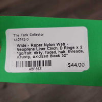 Wide - Roper Nylon Web - Neoprene Liner Cinch, D Rings x 2 *gc/fair, dirty, faded, hair, threads, v.rusty, oxidized
