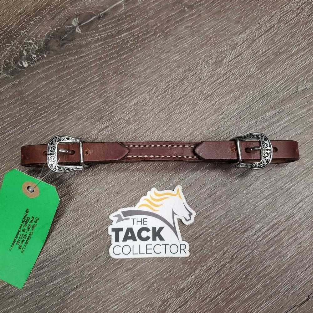 Thick Double Leather & Stitched Western Curb - Chin Strap, Horseshoe Buckles *like new/xc, xhole