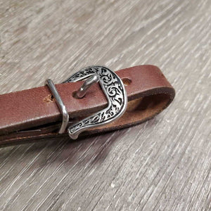 Thick Double Leather & Stitched Western Curb - Chin Strap, Horseshoe Buckles *like new/xc, xhole